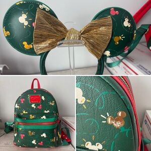Disney Loungefly 2024 Holiday Mickey Lights Mini Backpack & Headband Set
